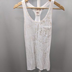 OP Juniors White Gold Foil Pocket Racerback Tank,L